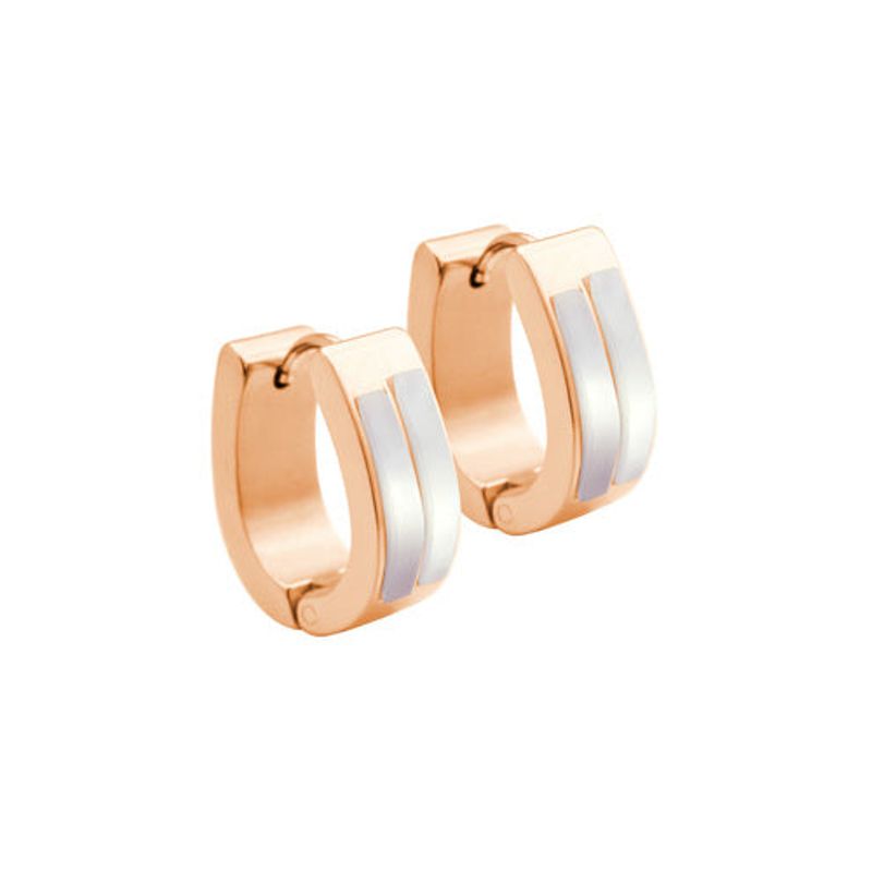 Rose Gold Plated Double-row Mother of Pearl Steel Huggies